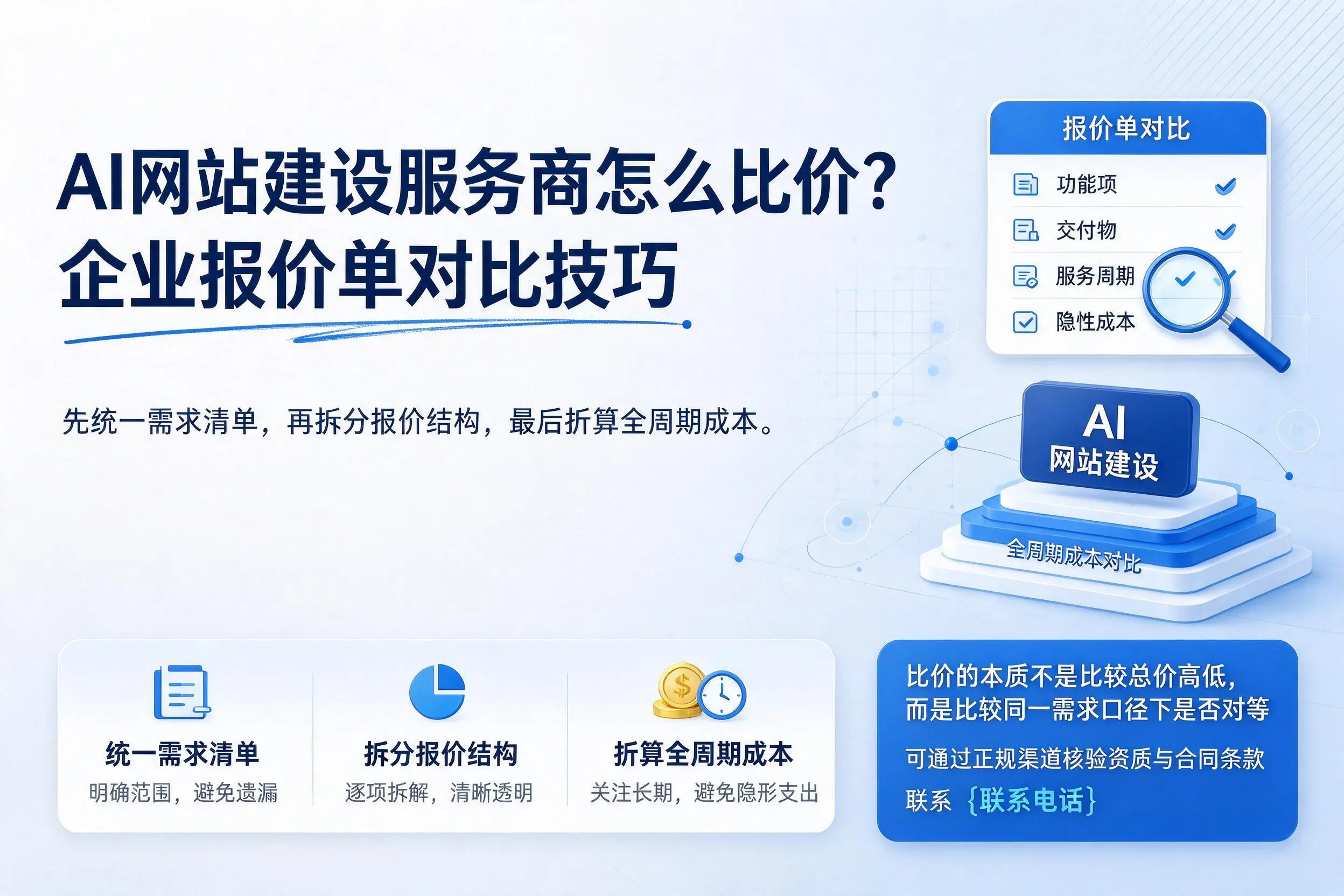 AI网站建设服务商怎么比价？通辽企业报价单对比技巧