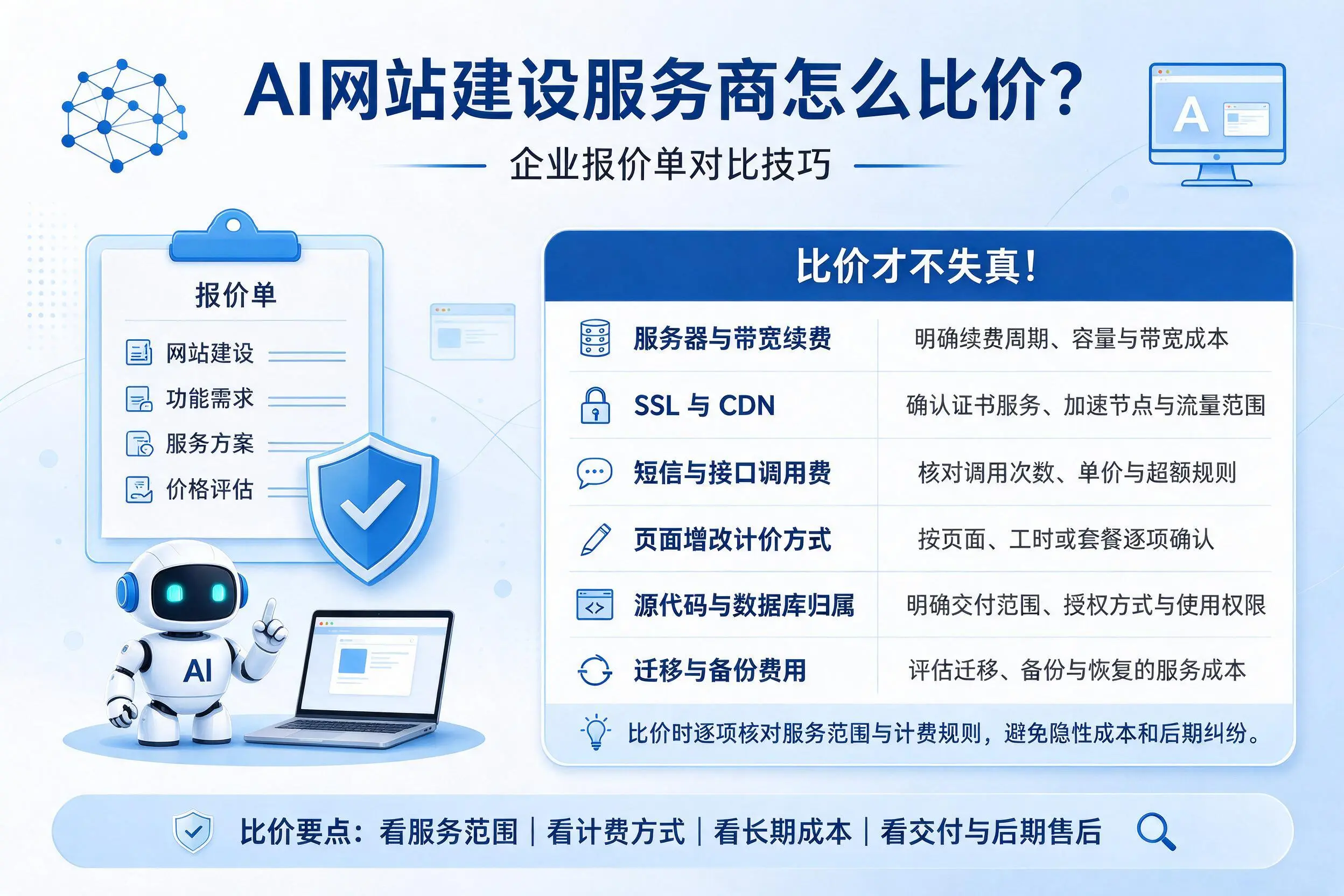 AI网站建设服务商怎么比价？通辽企业报价单对比技巧